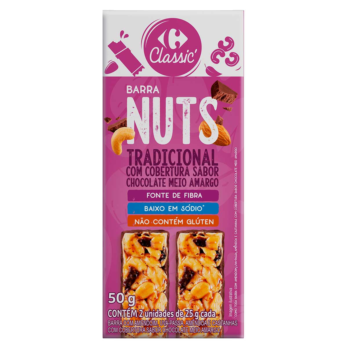 Barra Nuts Com Chocolate Carrefour Classic 50g