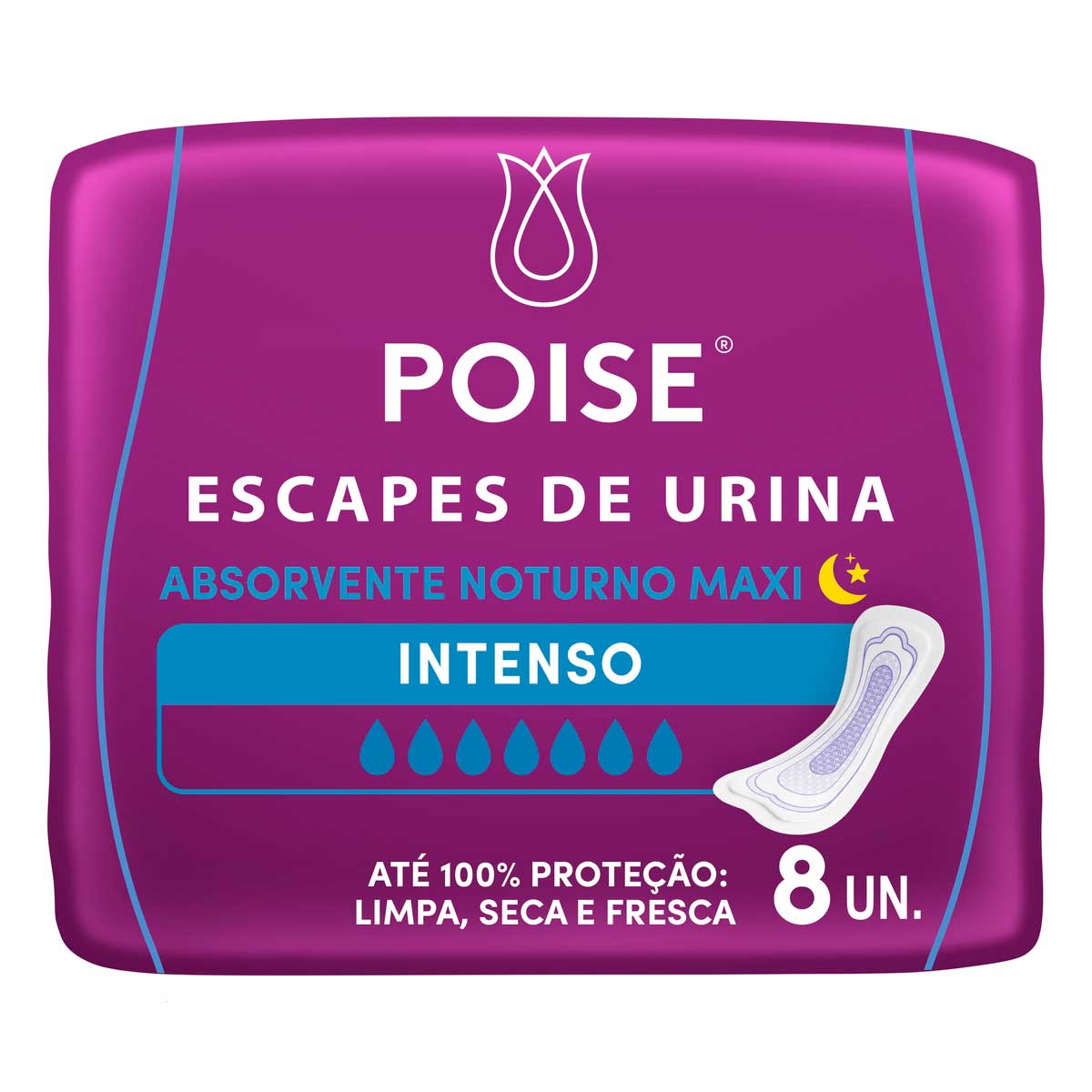 Absorvente sem Abas para Escapes de Urina Poise Noturno Maxi 8 Unidades