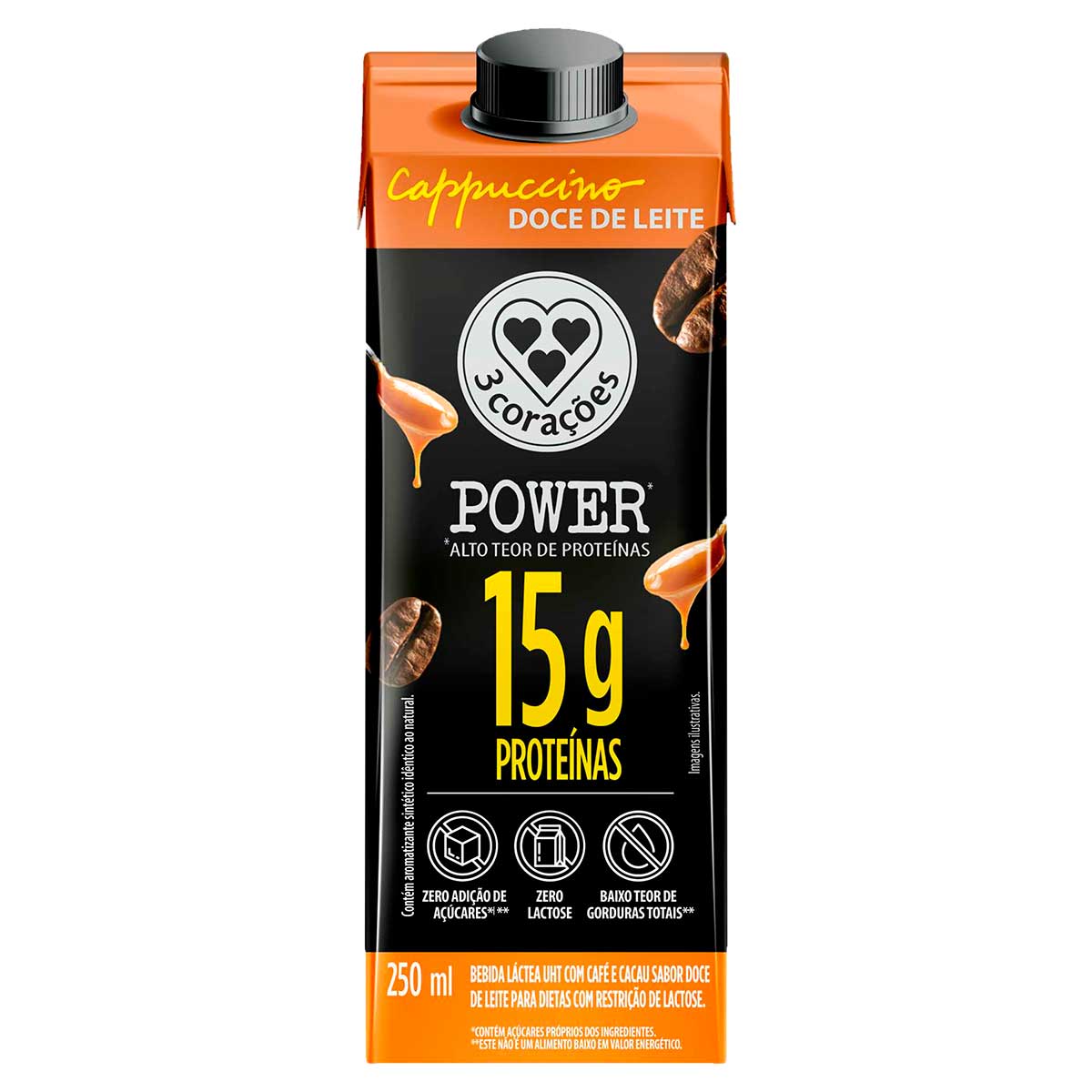 Bebida Láctea Cappuccino Doce de Leite 3 Corações Power Whey 15g 250ml