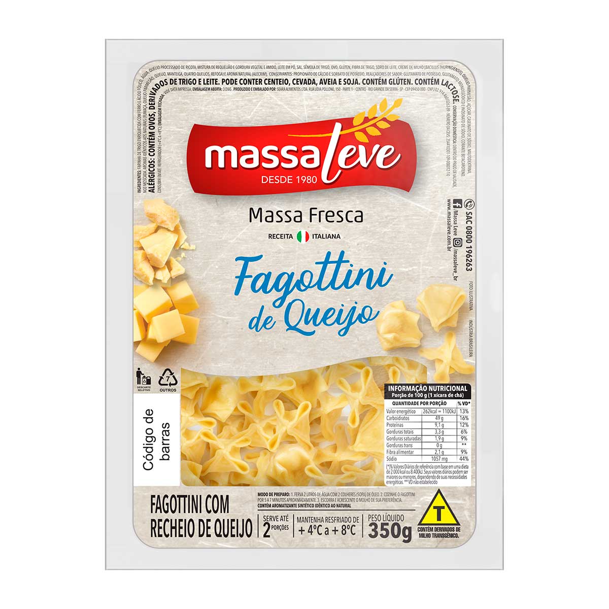 Fagottini com Recheio de Três Queijos Massa Leve 350g