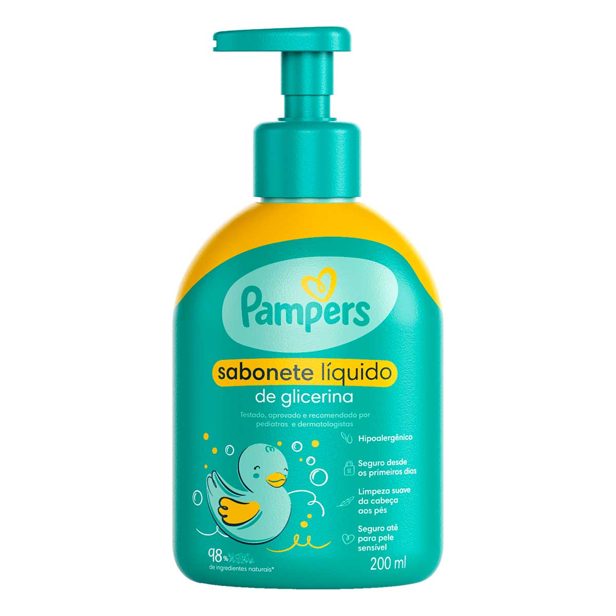 Sabonete Infantil Líquido de Glicerina da Cabeça aos Pés Pampers 200ml Pump