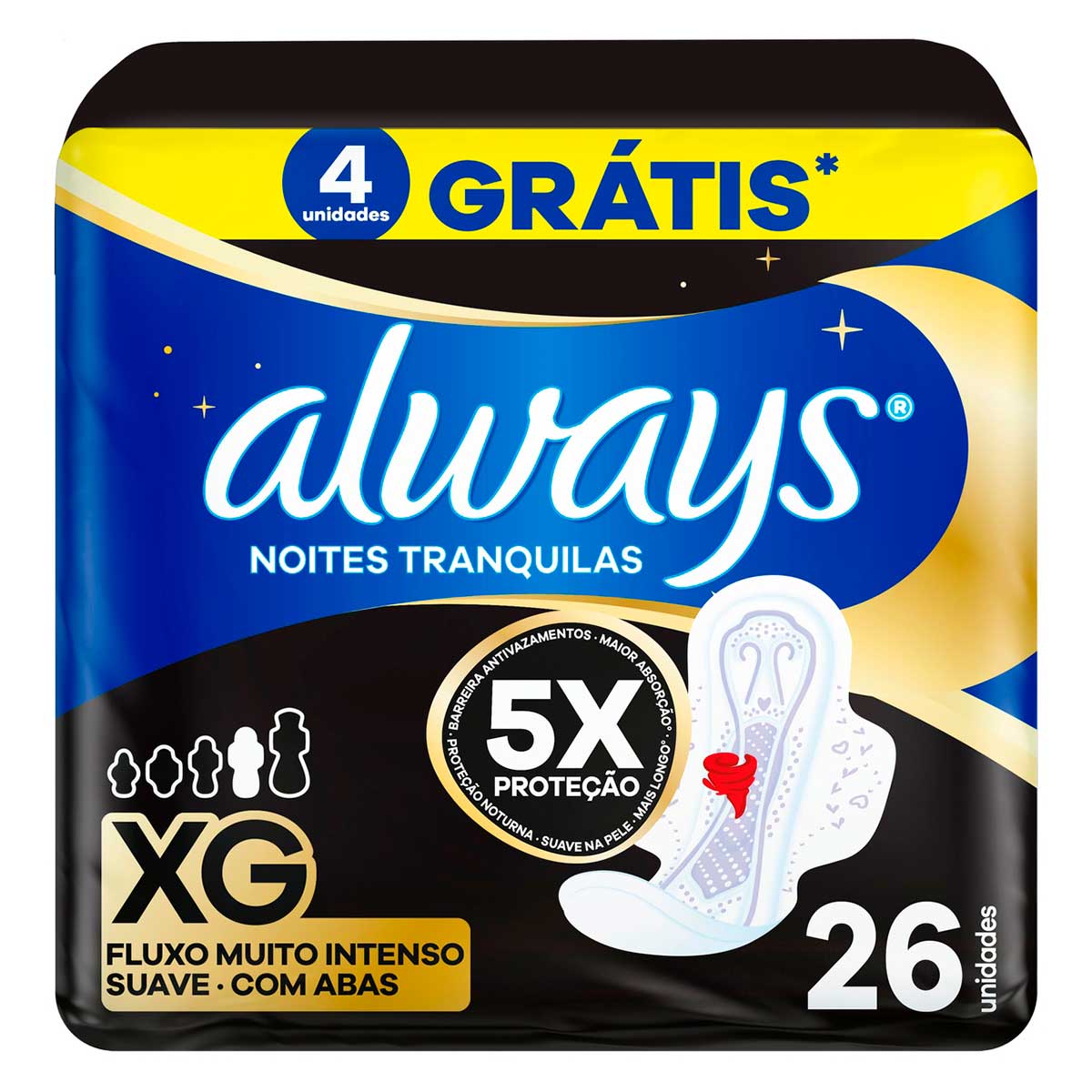 Absorvente Always Noites Tranquilas XG Suave com Abas 26 Unidades