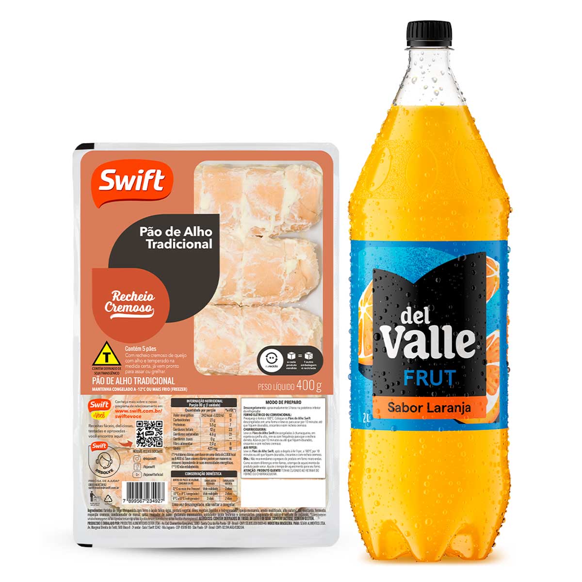 Kit Del Vale Frut Laranja 1,5L + Pão de Alho Bag Swift 400g