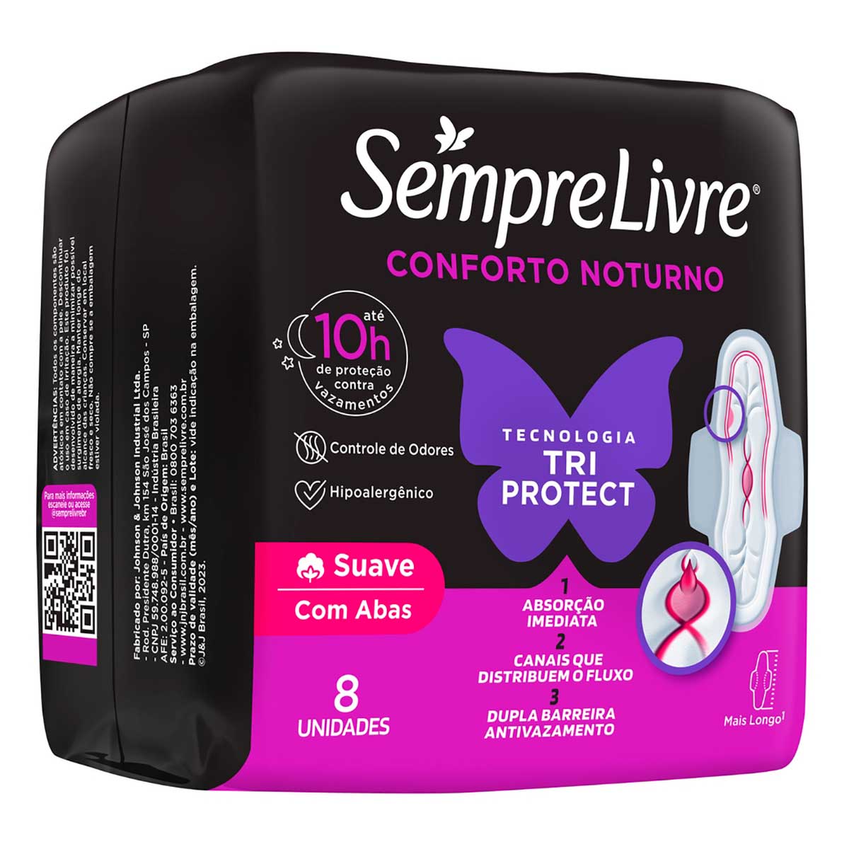 Absorvente com Abas Sempre Livre Conforto Noturno Suave 8 Unidades