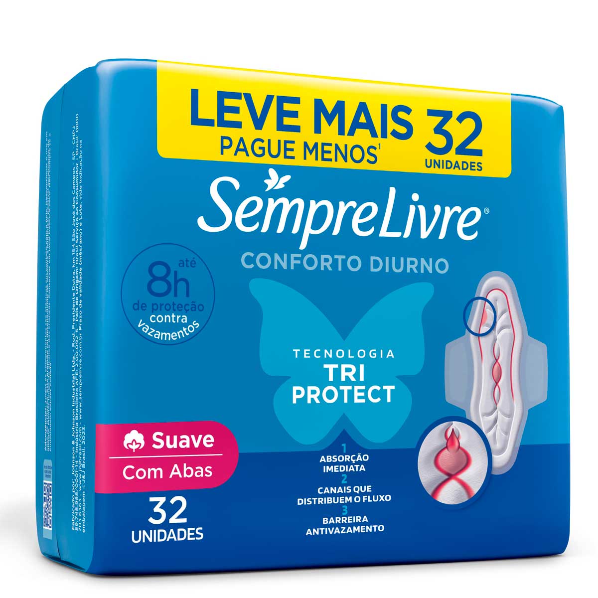 Absorvente com Abas Malha Suave Sempre Livre Adapt Plus 32 Unidades Leve Mais Pague Menos