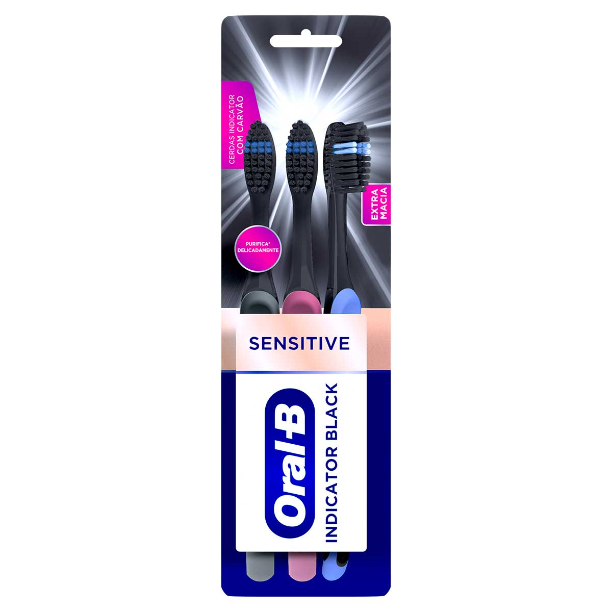 Escova Dental Extramacia Sensitive Oral-B Pro-Saúde Indicator Black 3 Unidades