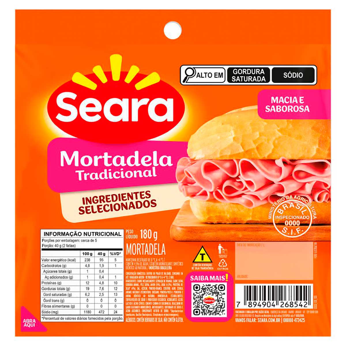 Mortadela tradicional fatiada Seara 180g