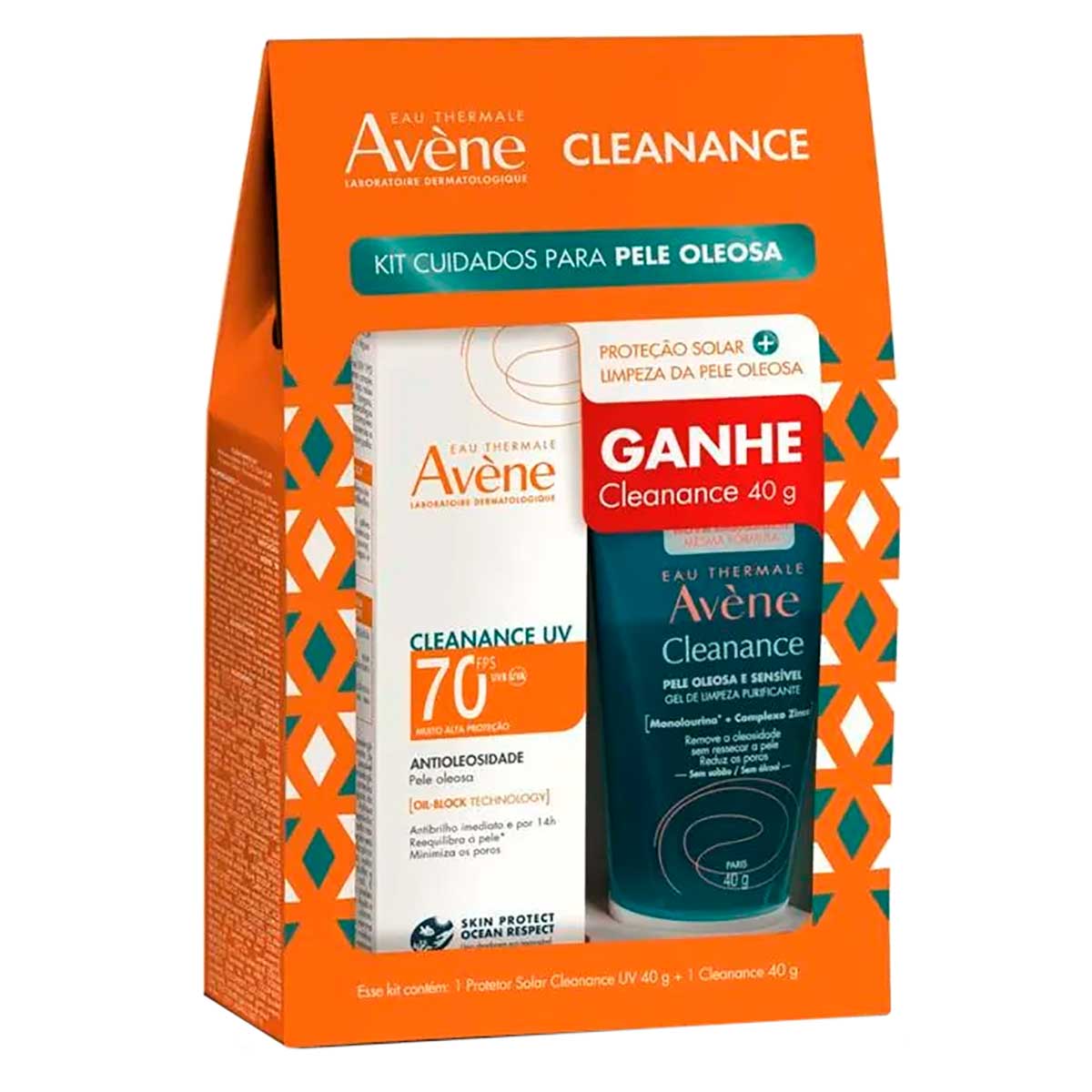 Kit Avène Protetor Solar Facial FPS70 Cleanance UV 40g + 1 Gel de Limpeza Purificante 40g