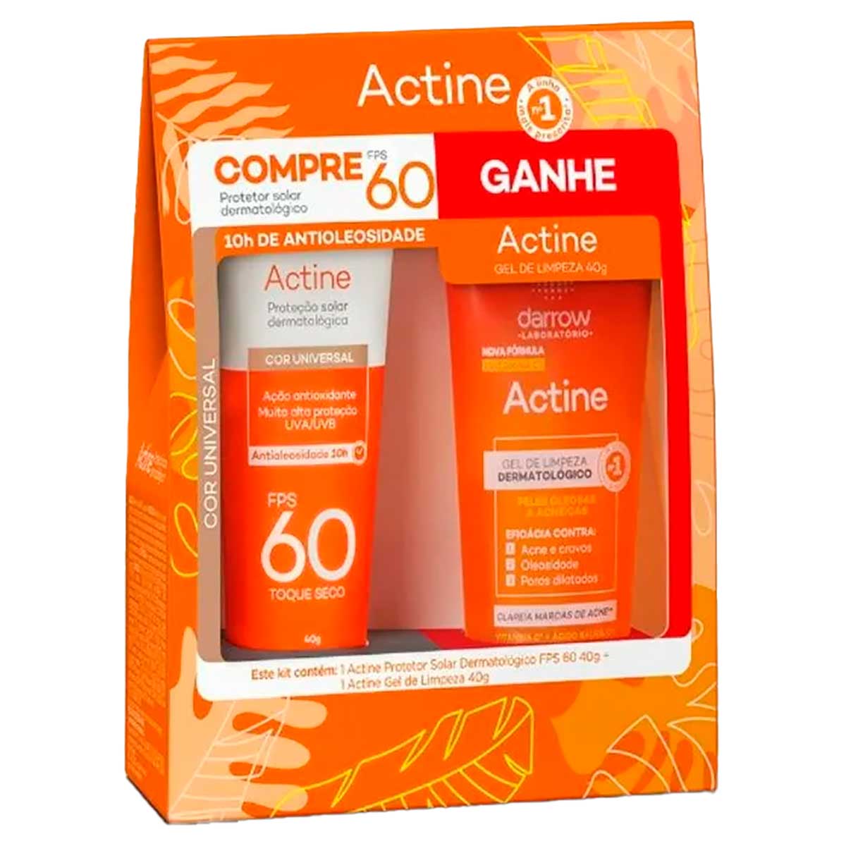 Kit Actine Protetor Solar FPS 60 Color 40g + Gel de Limpeza 40g