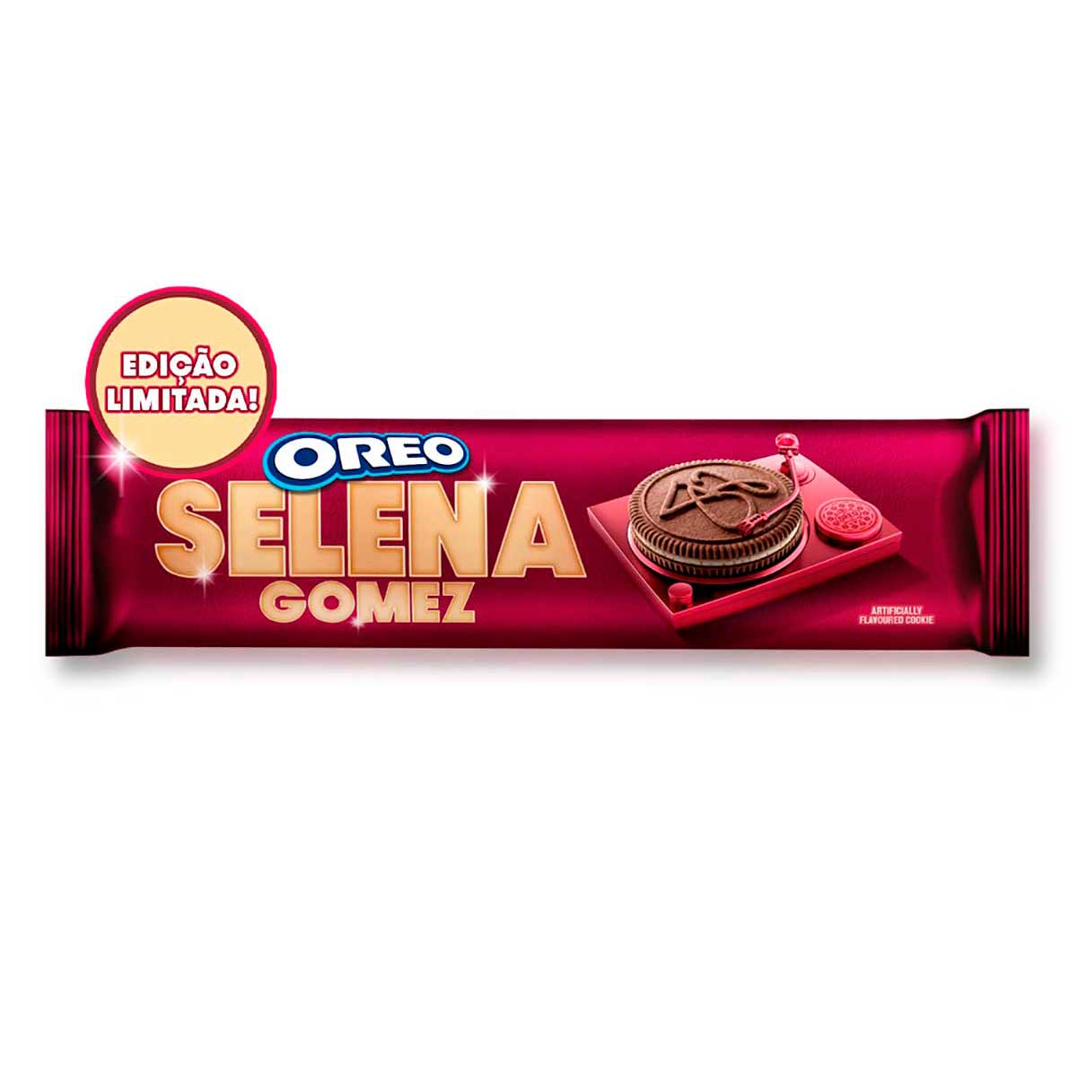 Biscoito Chocolate Recheio Canela e Leite Condensado Selena Gomez Oreo Pacote 90g