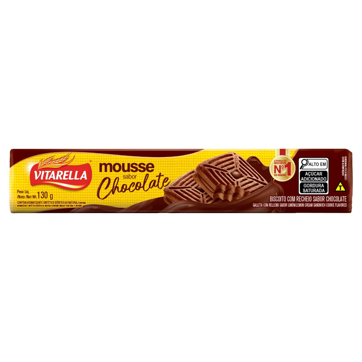 Biscoito Chocolate com Recheio Chocolate Vitarella Mousse 130g