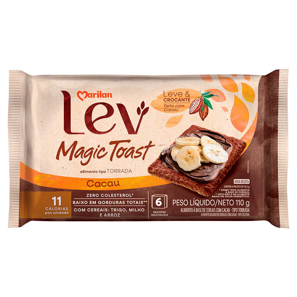 Torrada Cacau Marilan Lev Magic Toast 110g 6 Unidades