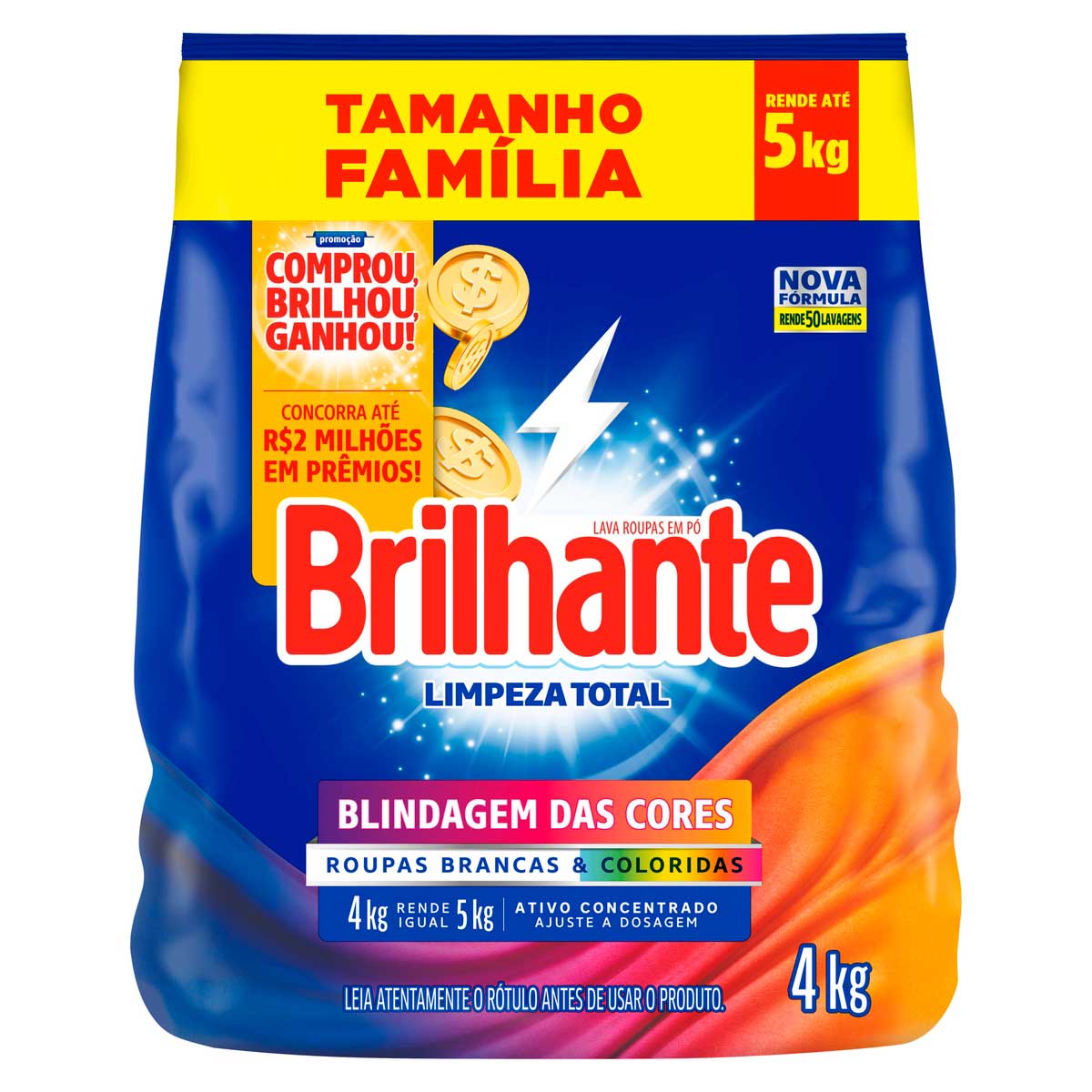 Lava-Roupas Pó Roupas Brancas E Coloridas Brilhante Limpeza Total Pacote 4kg Tamanho Família