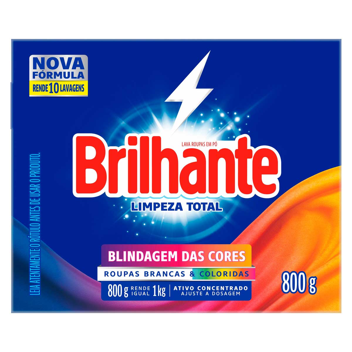 Lava-Roupas em Pó Roupas Brancas e Coloridas Ativo Concentrado Brilhante Limpeza Total Caixa 800g