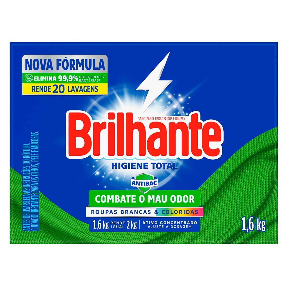 Lava-Roupas Pó Roupas Brancas e Coloridas Brilhante Higiene Total Antibac Caixa 1,6kg