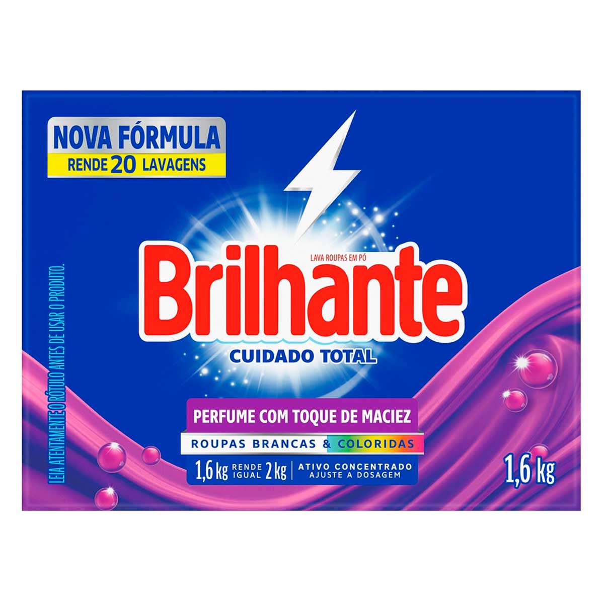 Lava-Roupas Pó Roupas Brancas e Coloridas Brilhante Cuidado Total Caixa 1,6kg