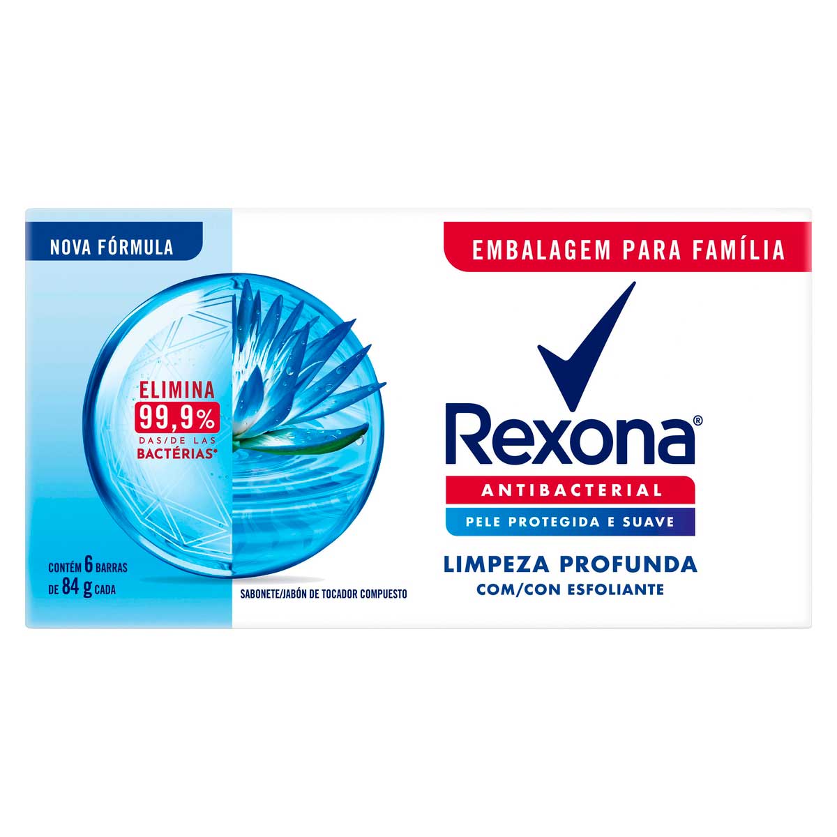 Pack Sabonete em Barra Antibacterial Rexona Limpeza Profunda Envoltório 6 Unidades 84 g Cada Leve Mais Pague Menos
