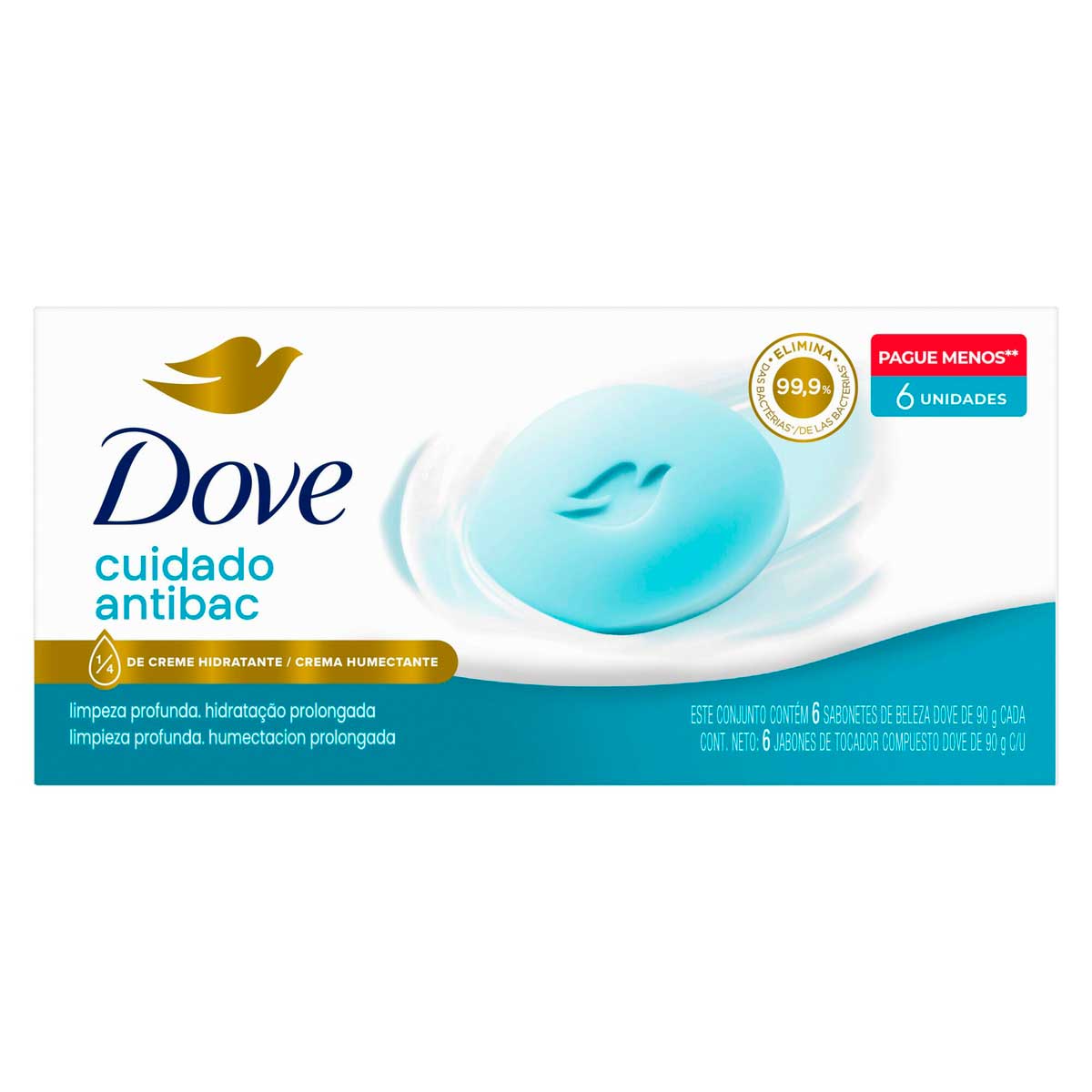 Pack Sabonete Barra Antibacteriano Dove Cuida & Protege Envoltório 6 Unidades 90g Cada Leve Mais Pague Menos