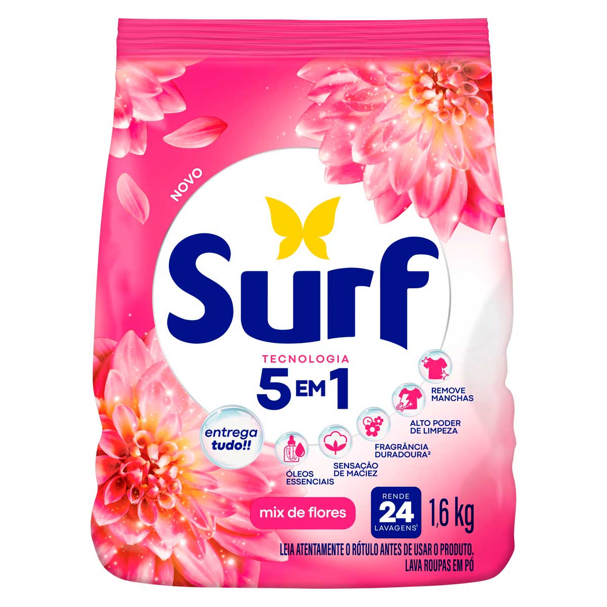 Lava Roupas Sanitizante em Pó Surf 5 em 1 Rosas e Flor de Lis 1,6 Quilos