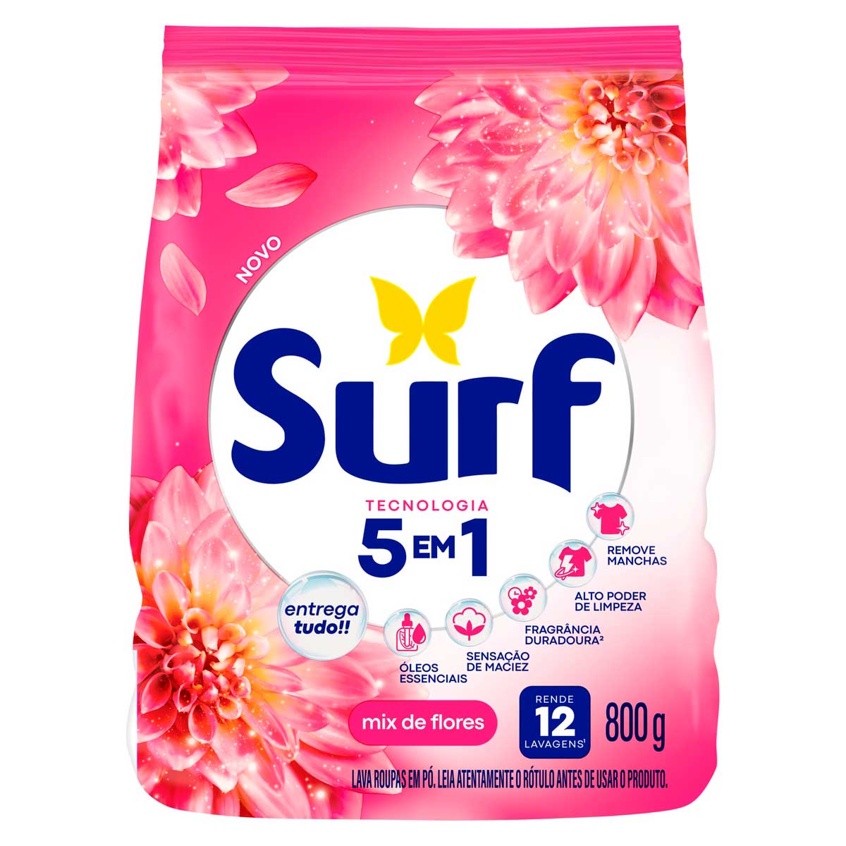 Lava Roupas Sanitizante em Pó Surf 5 em 1 Rosas e Flor de Lis 800 g