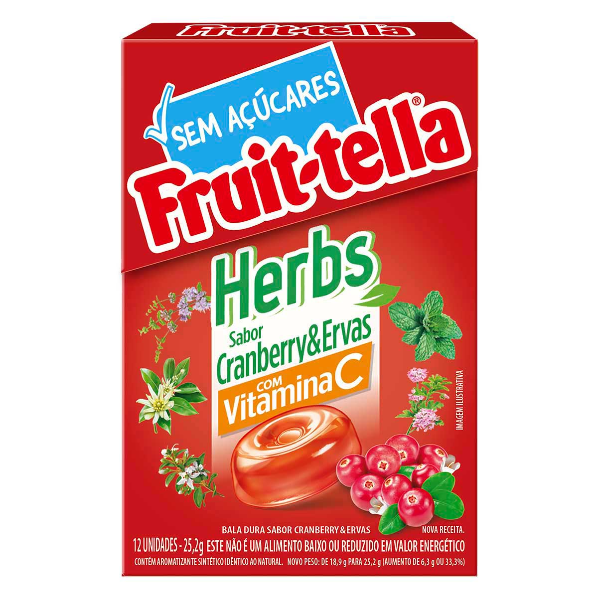 Bala Cranberry & Ervas Zero Açúcar Fruit-Tella Herbs 25,2g