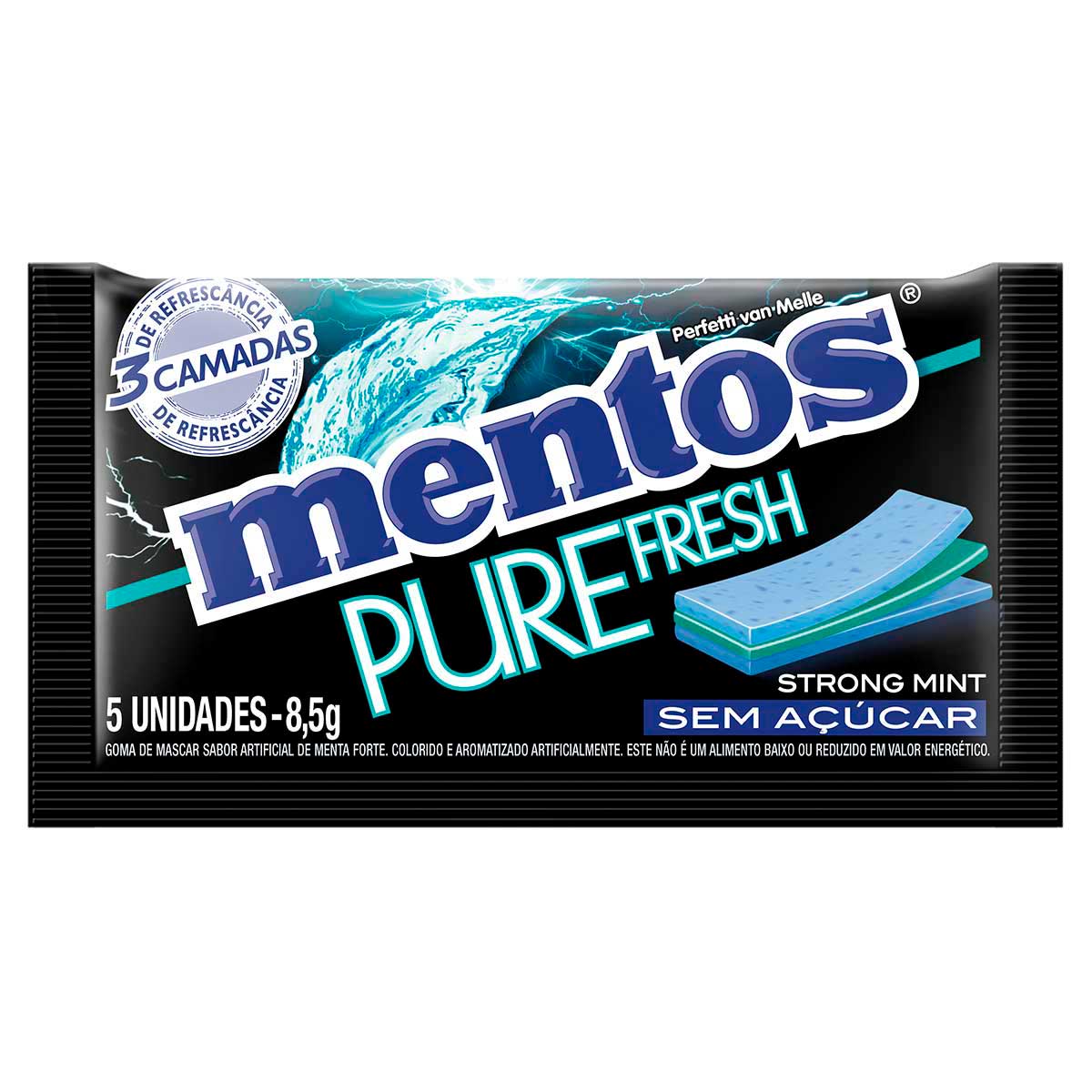 Goma de Mascar Strong Mint Zero Açúcar Mentos Pure Fresh Envelope 8,5g 5 Unidades