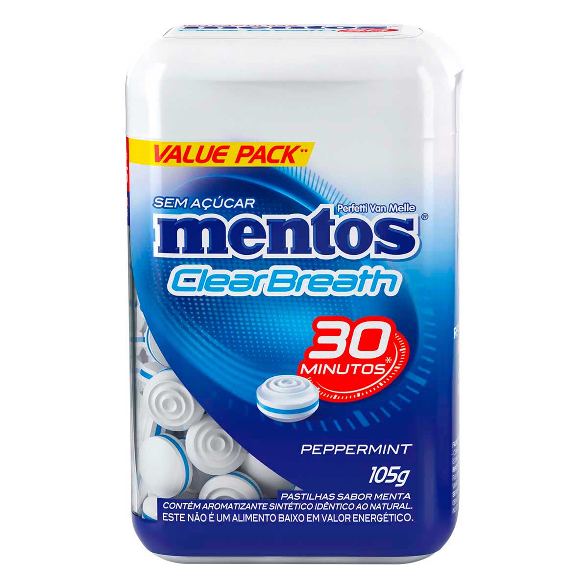 Pastilha Peppermint Zero Açúcar Mentos Clear Breath 105g Embalagem Econômica