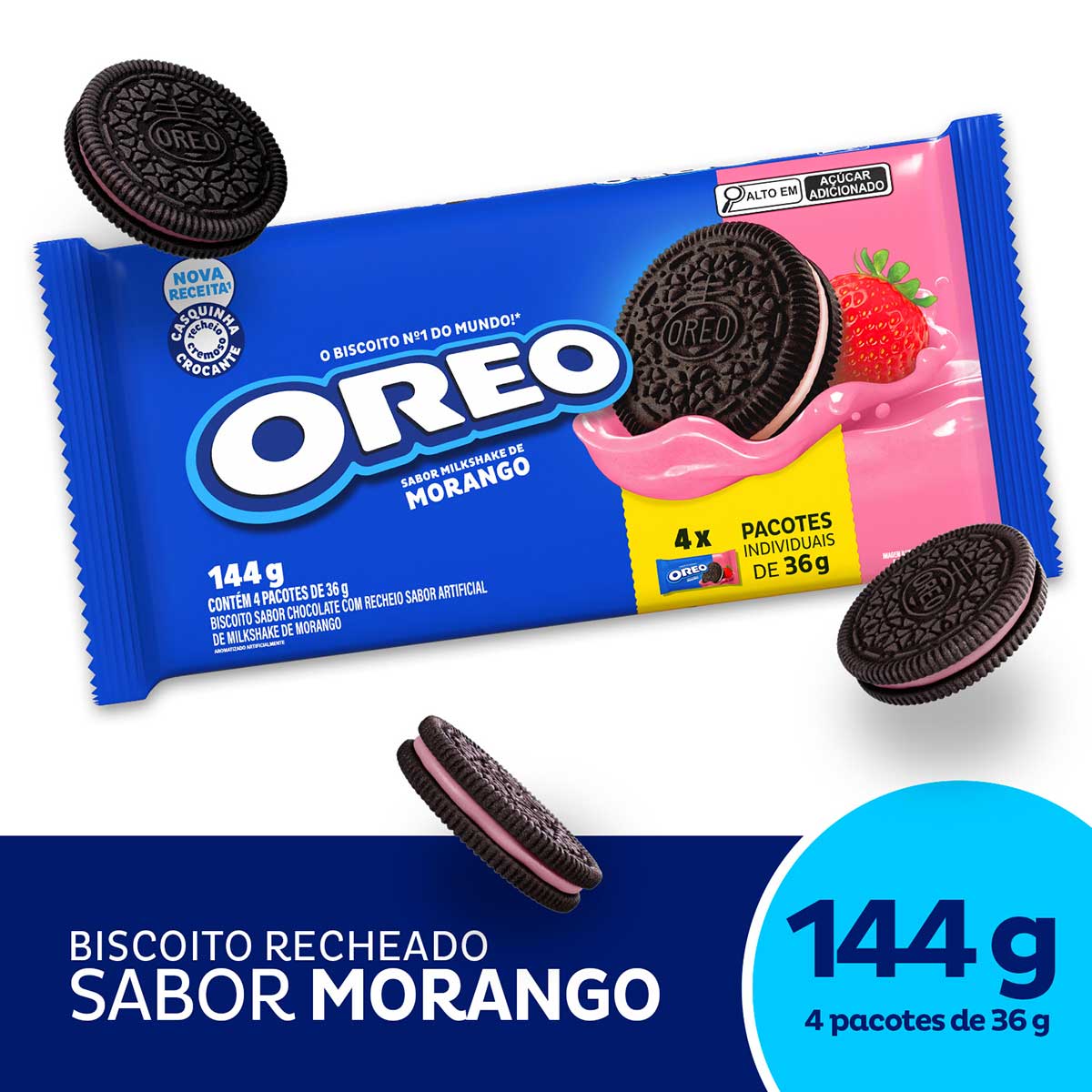 Biscoito Recheado Oreo Milkshake de Morango Multipack 144g