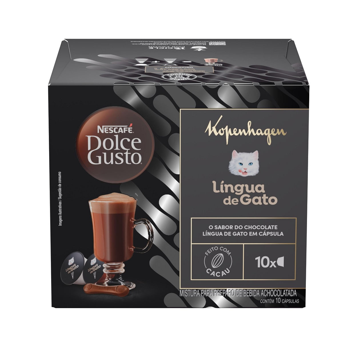 Achocolatado em Cápsula Kopenhagen Língua de Gato Nescafé Dolce Gusto Caixa 162,5g 10 Unidades