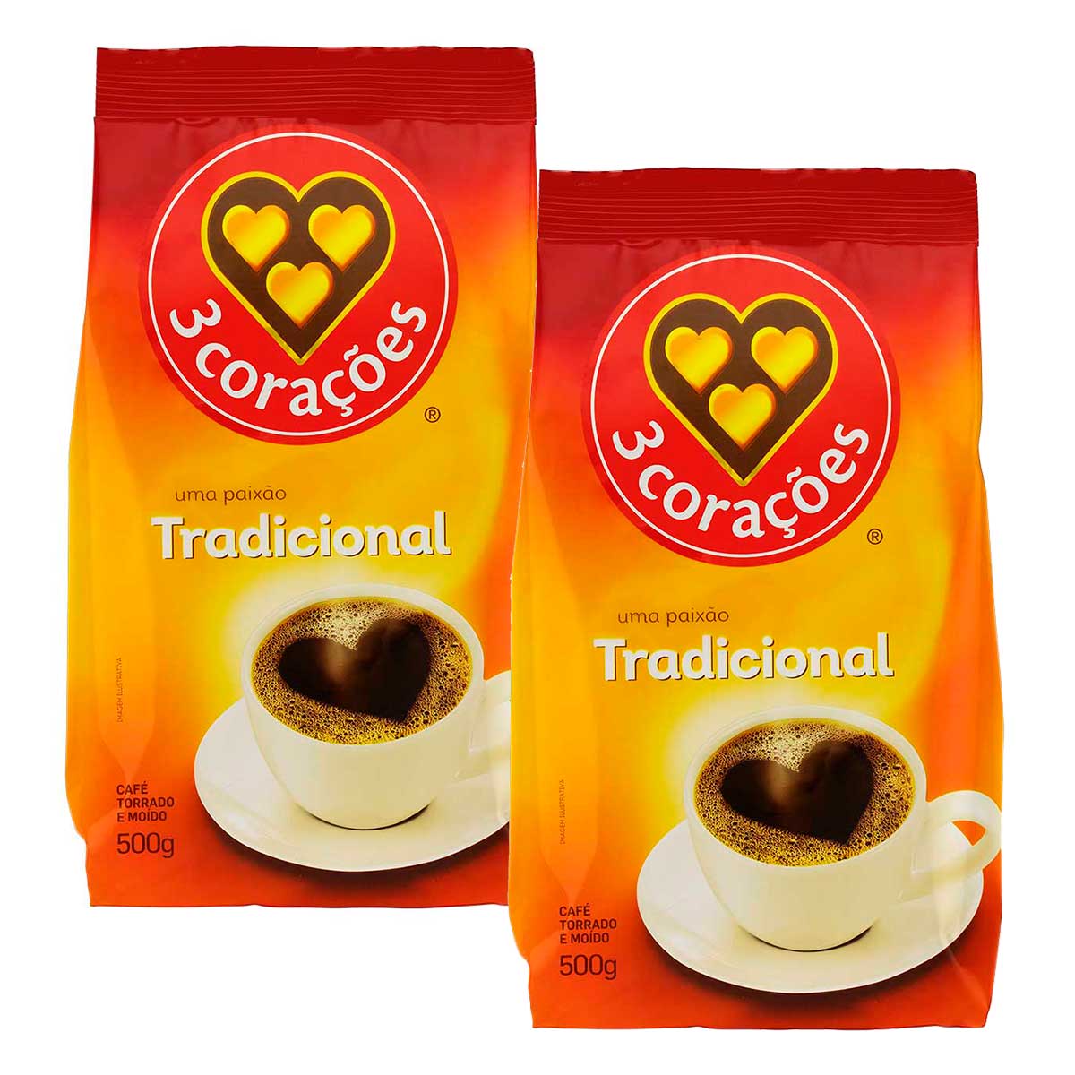Café em Pó Tradicional 3 Corações 500g 2 Unidades