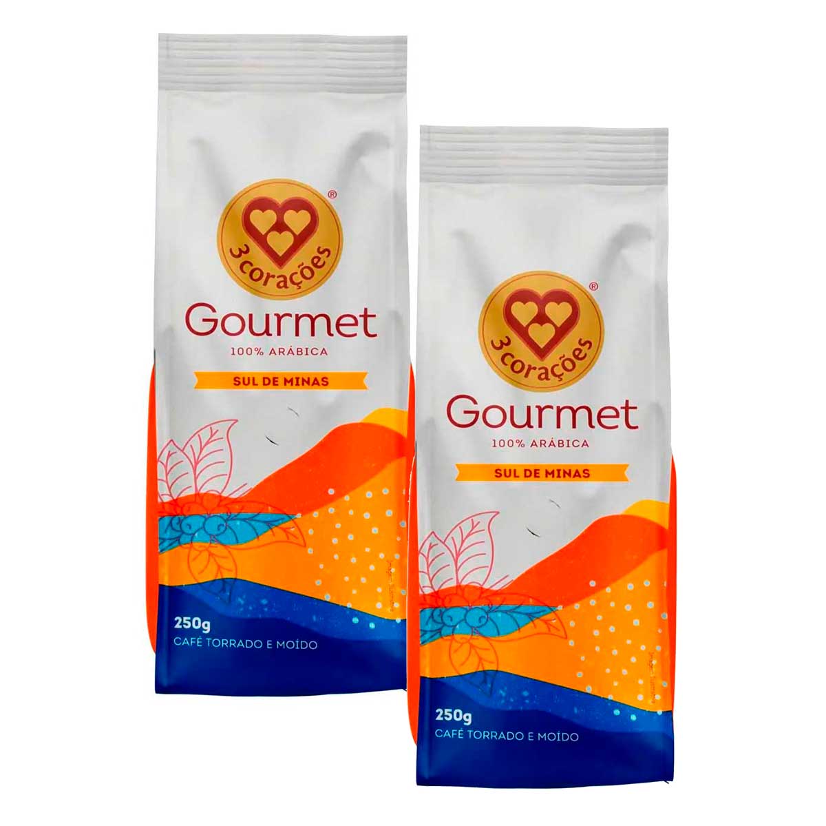 Café em Pó 3 Corações Gourmet Sul de Minas 250g 2 Unidades