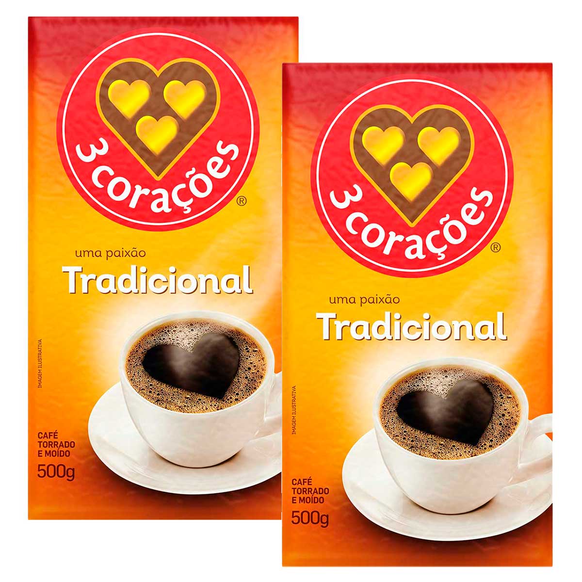 Café em Pó a Vácuo Tradicional 3 Corações 500g 2 Unidades