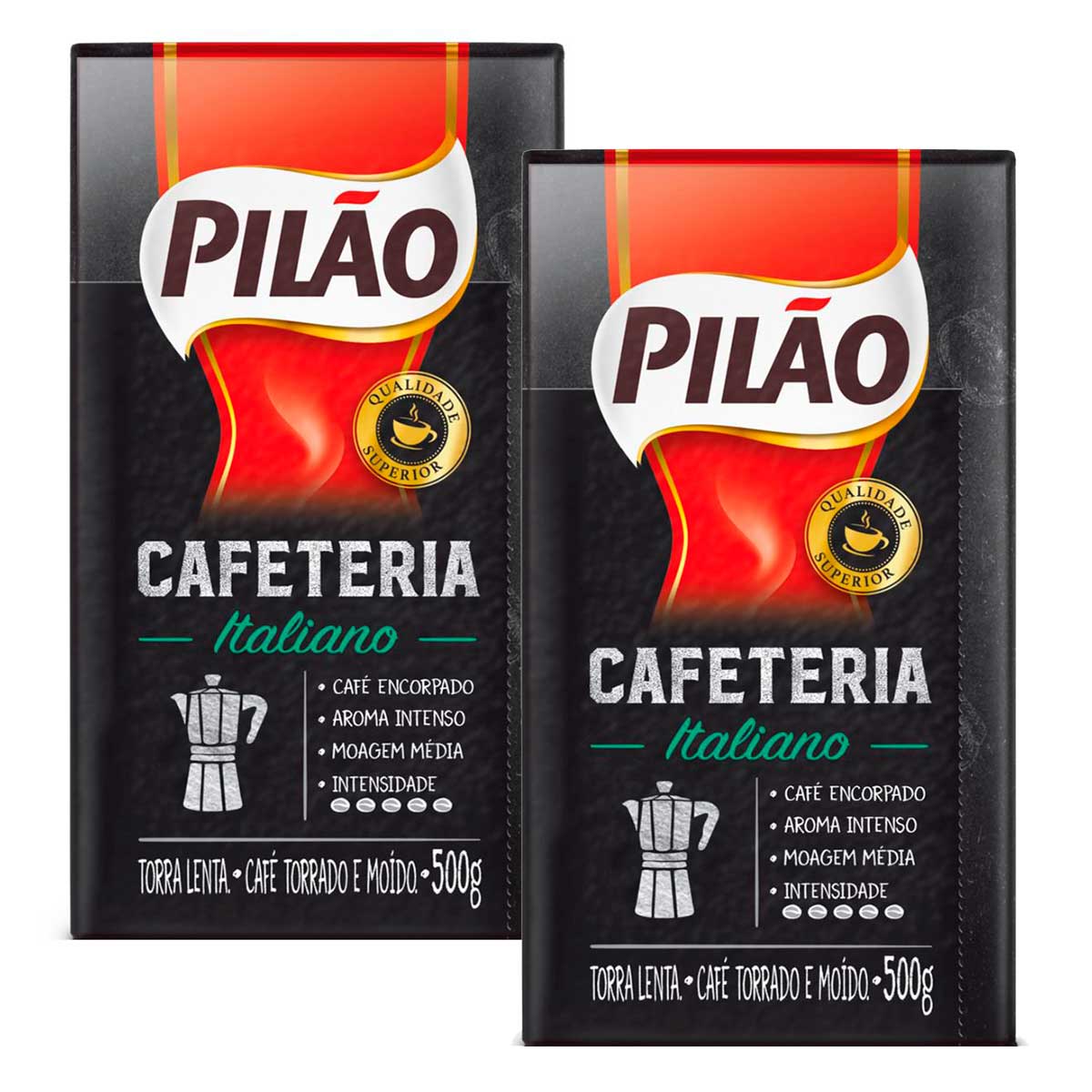 Café Torrado e Moído a Vácuo Italiano Pilão Cafeteria Pacote 500 g 2 Unidades