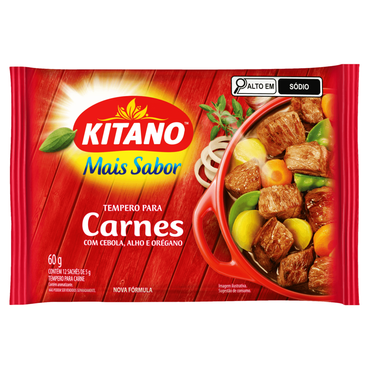 Tempero Pó para Carnes Kitano Mais Sabor Pacote 60g 12 Unidades