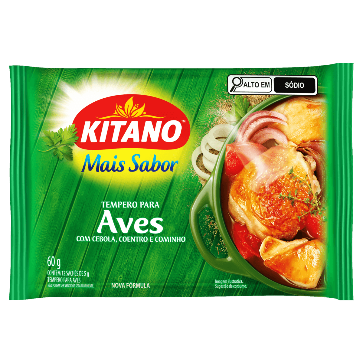 Tempero Pó para Aves Kitano Mais Sabor Pacote 60g 12 Unidades