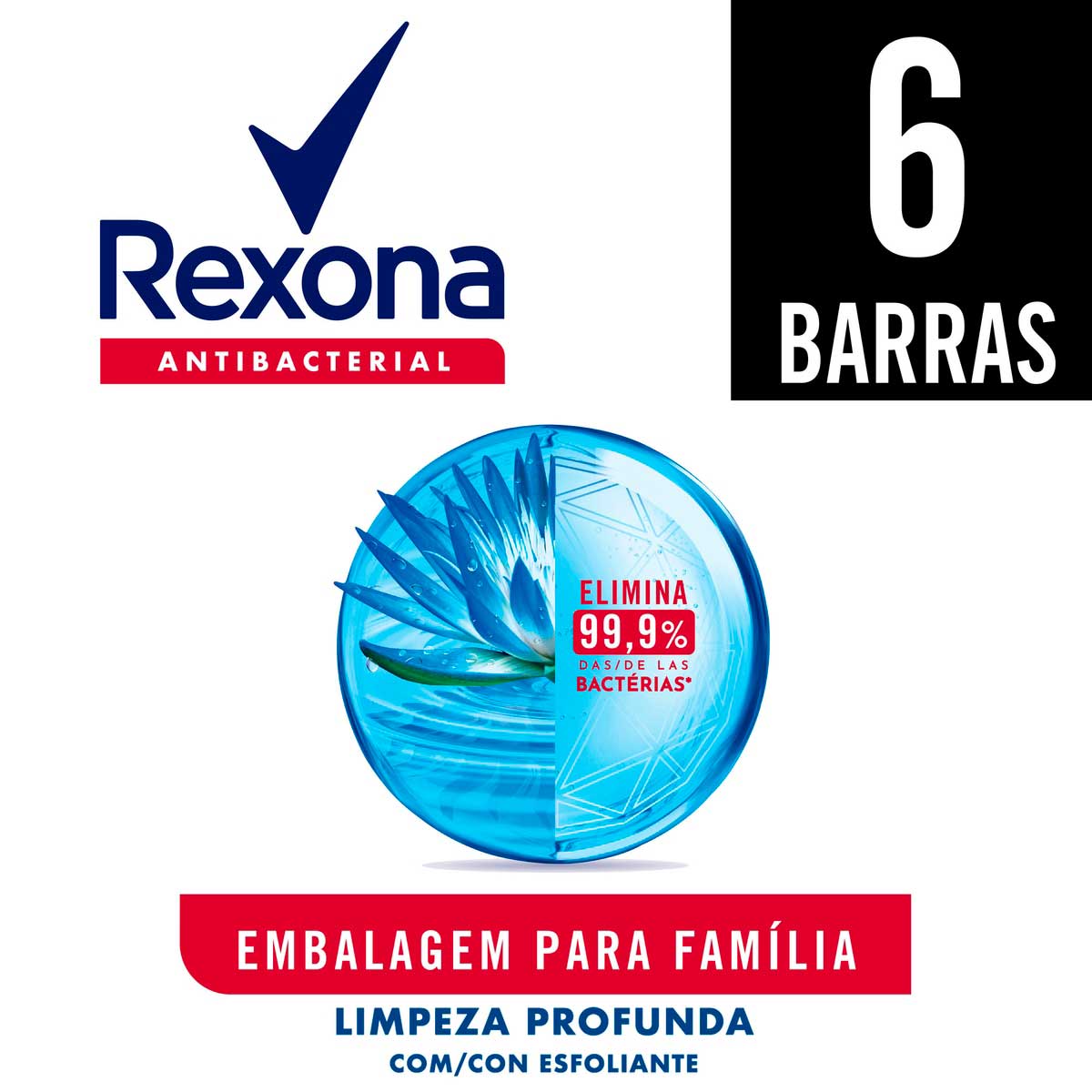 Pack Sabonete em Barra Antibacterial Rexona Limpeza Profunda Envoltório 6 Unidades 84 g Cada Leve Mais Pague Menos