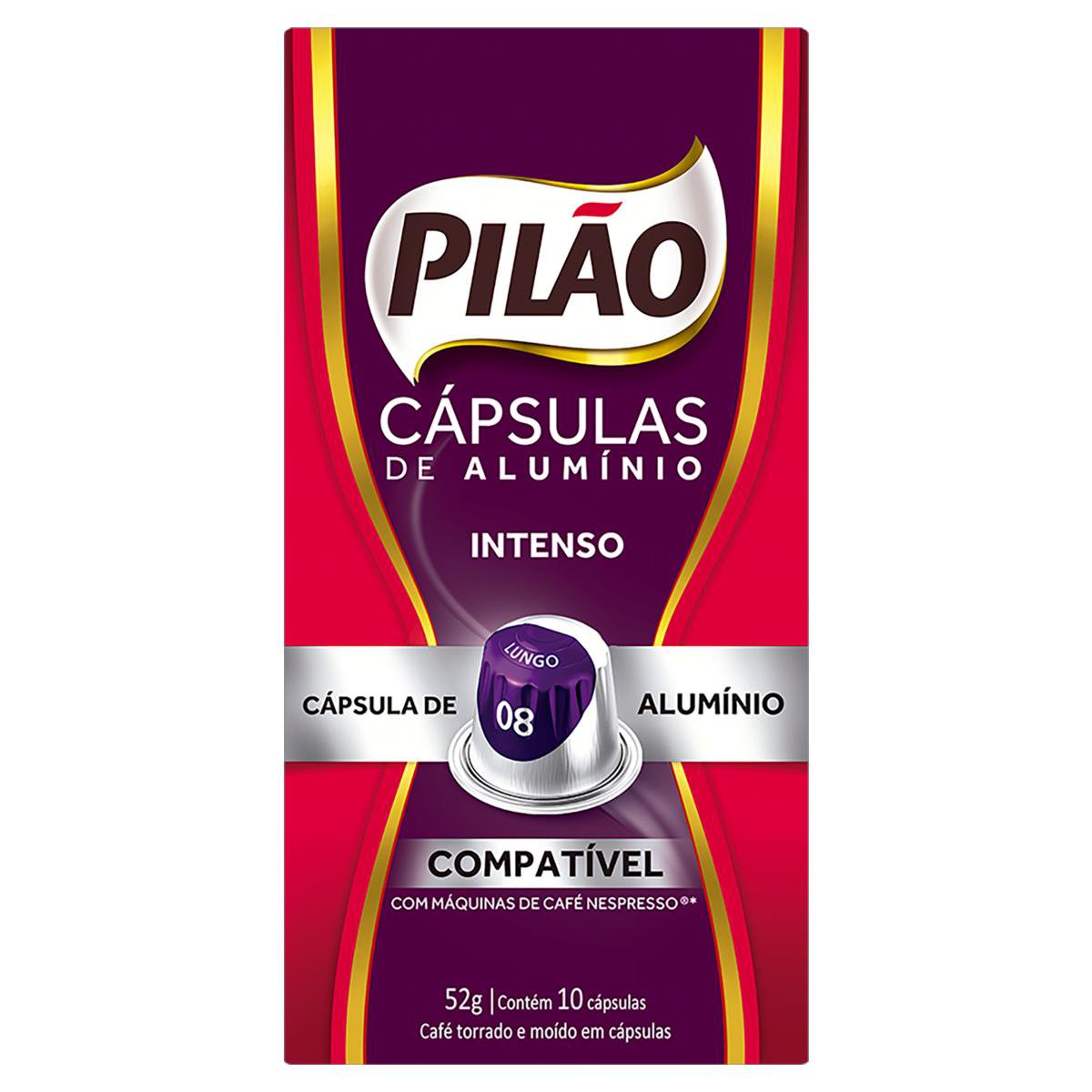 Café em Cápsula Torrado e Moído Lungo Intenso Pilão 52g 10 Unidades