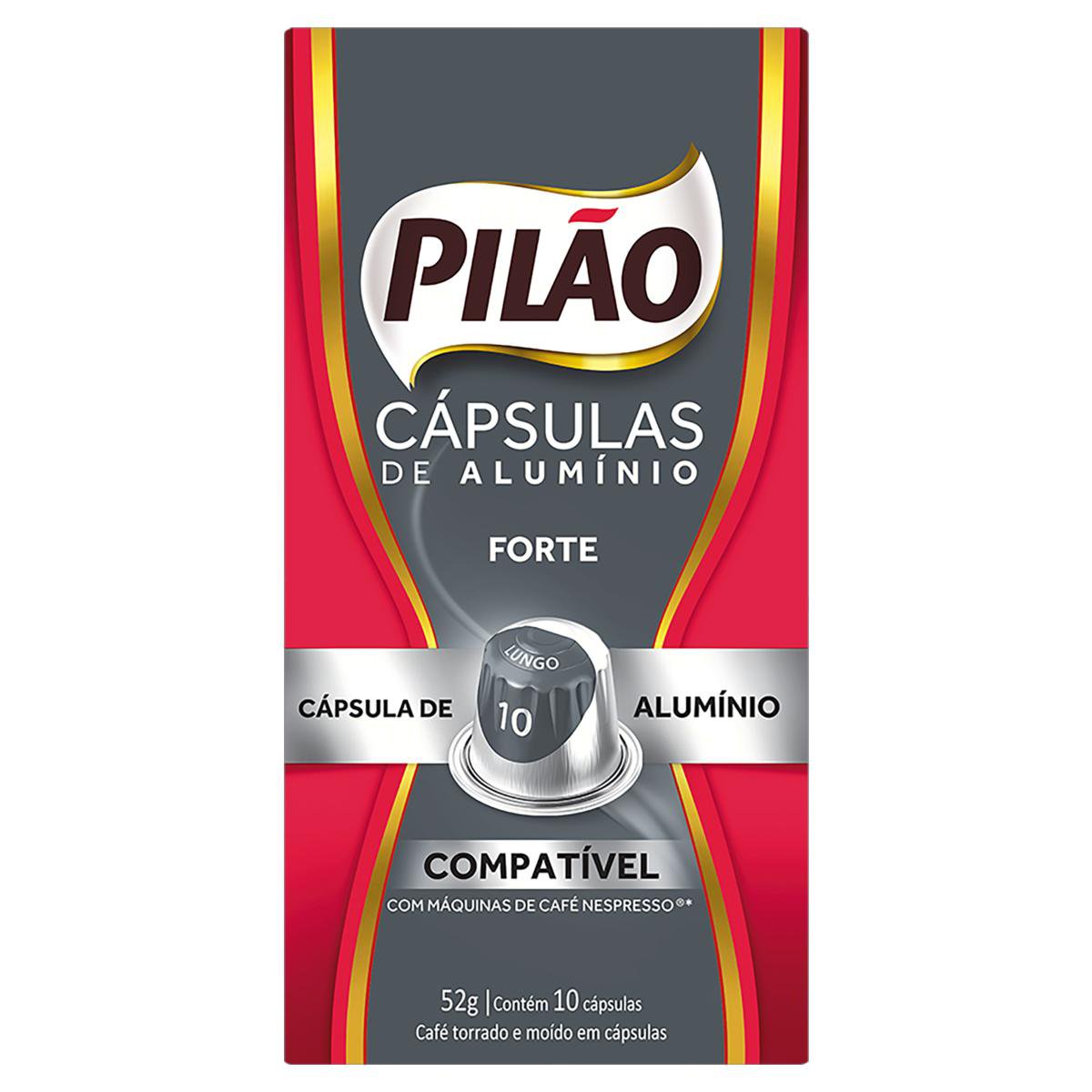 Café em Cápsula Torrado e Moído Lungo Forte Pilão 52g 10 Unidades