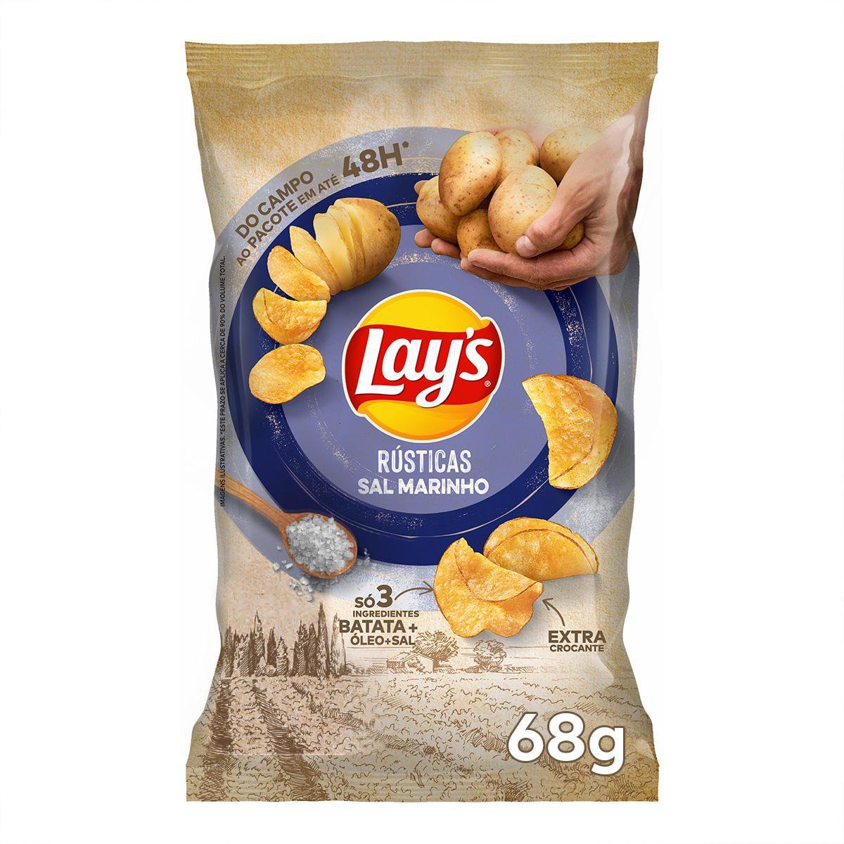 Batata Frita Lays Rústica Sabor Sal Marinho 68g