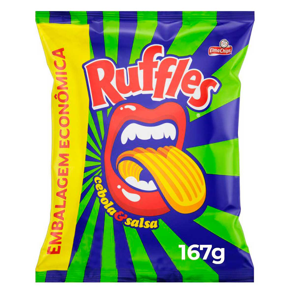 Batata Frita Ondulada Elma Chips Ruffles Sabor Cebola e Salsa 167g Embalagem Econômica