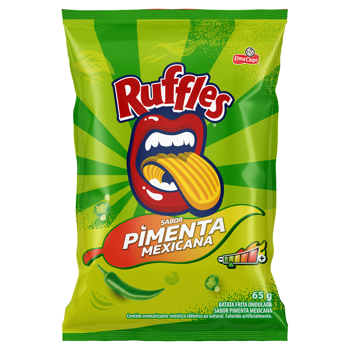 Batata Frita Ondulada Pimenta Mexicana Elma Chips Ruffles Pacote 65g