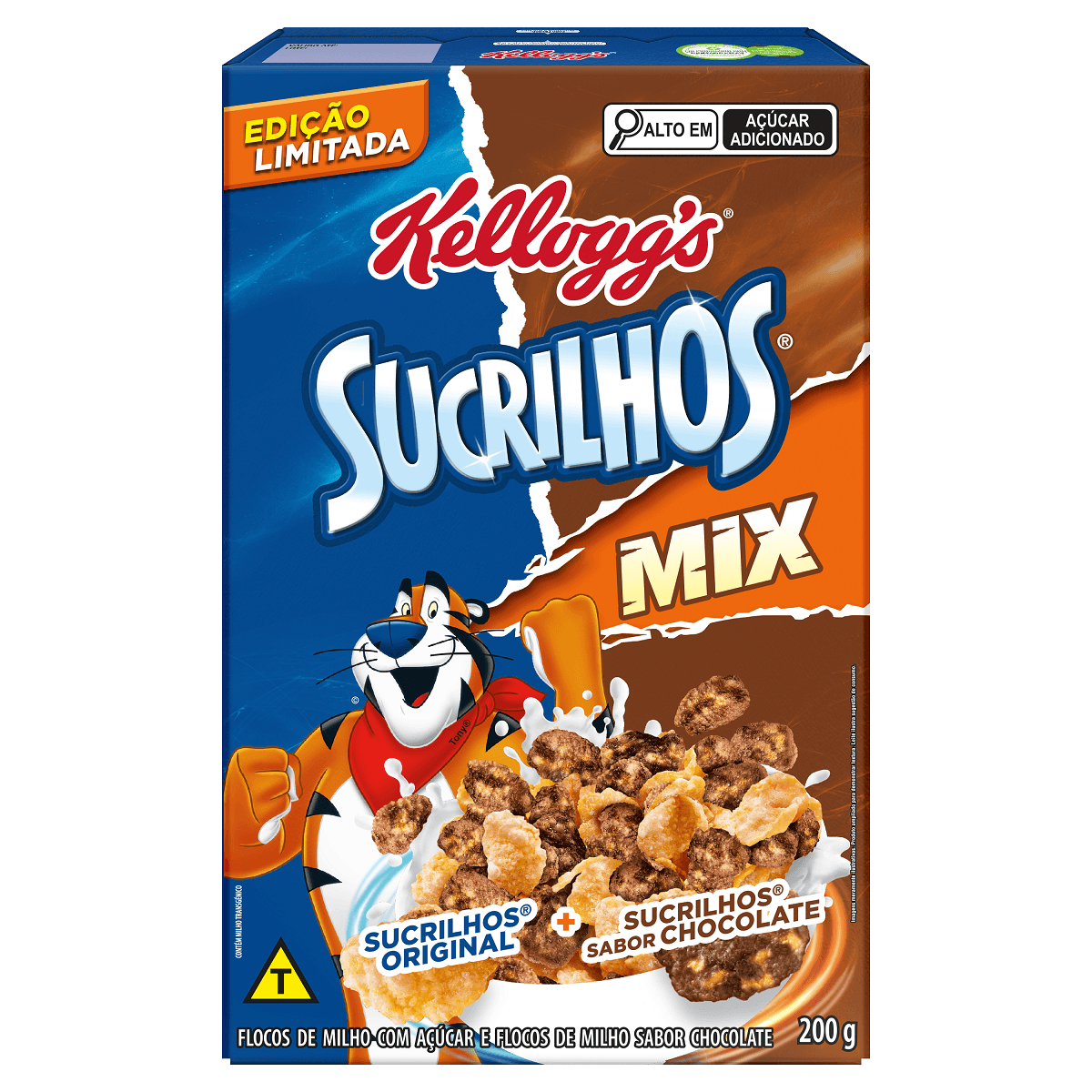 Cereal Matinal Flocos de Milho com Açúcar Original e Chocolate Kellogg's Sucrilhos 200g Edição Limitada
