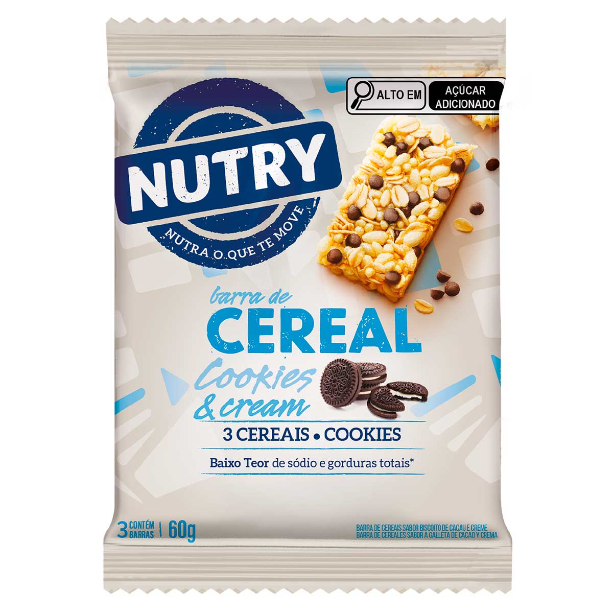 Barra de Cereal Cookies & Cream Nutry 3 Unidades 60g