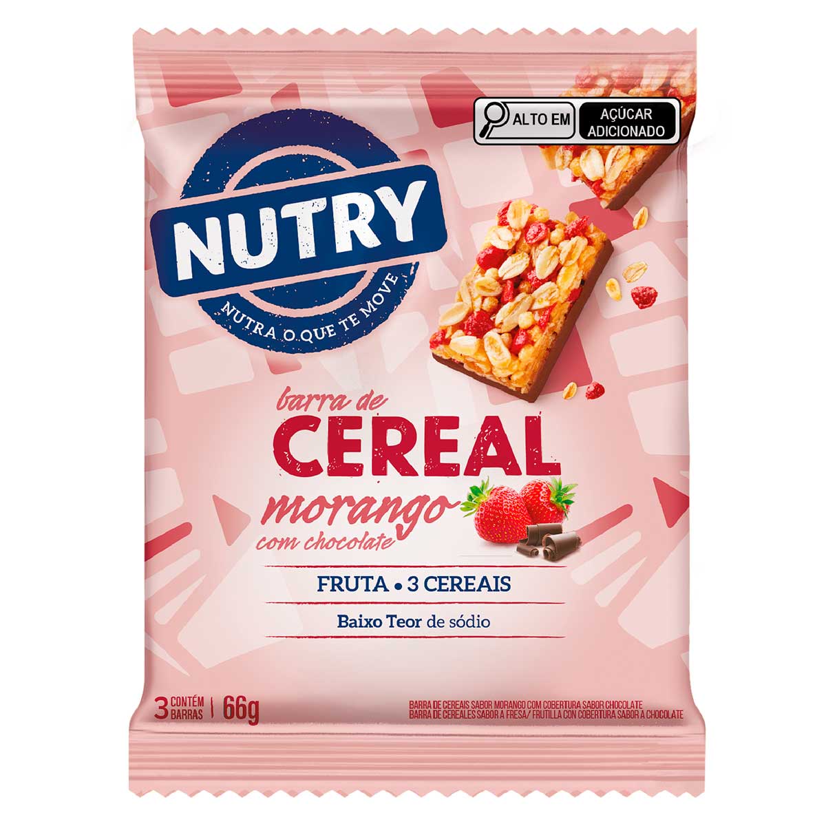 Barra de Cereal de Morango com Chocolate Nutry 66g 3 Unidades