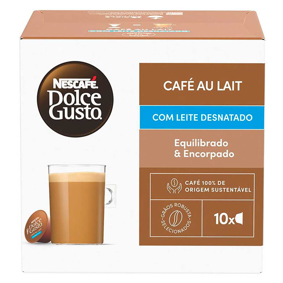 Café em Cápsula NESCAFÉ DOLCE GUSTO Cafe Au Lait Desnatado 10 Cápsulas 100g