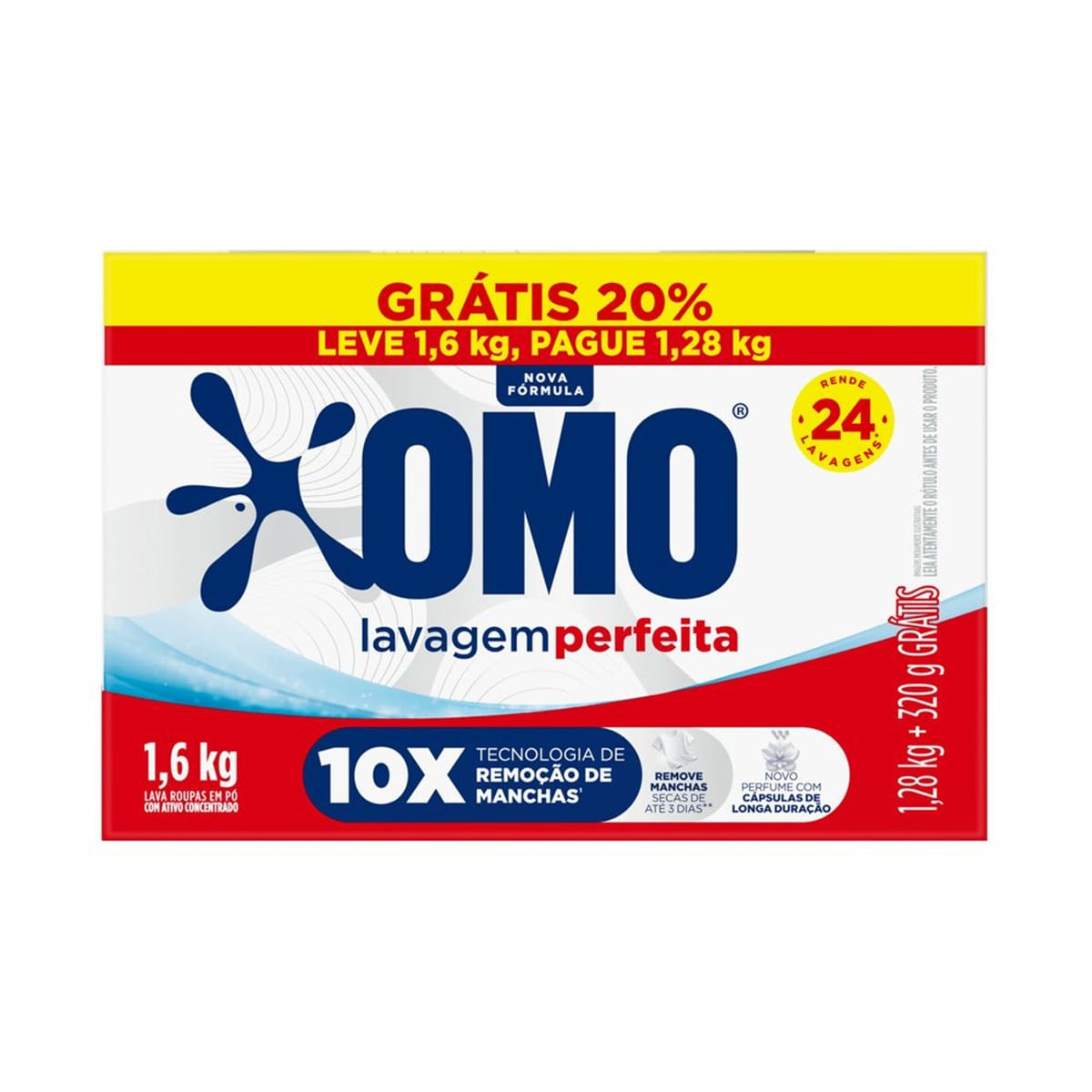 Lava Roupas Pó Omo Lavagem Perfeita 1,6kg Grátis 320g