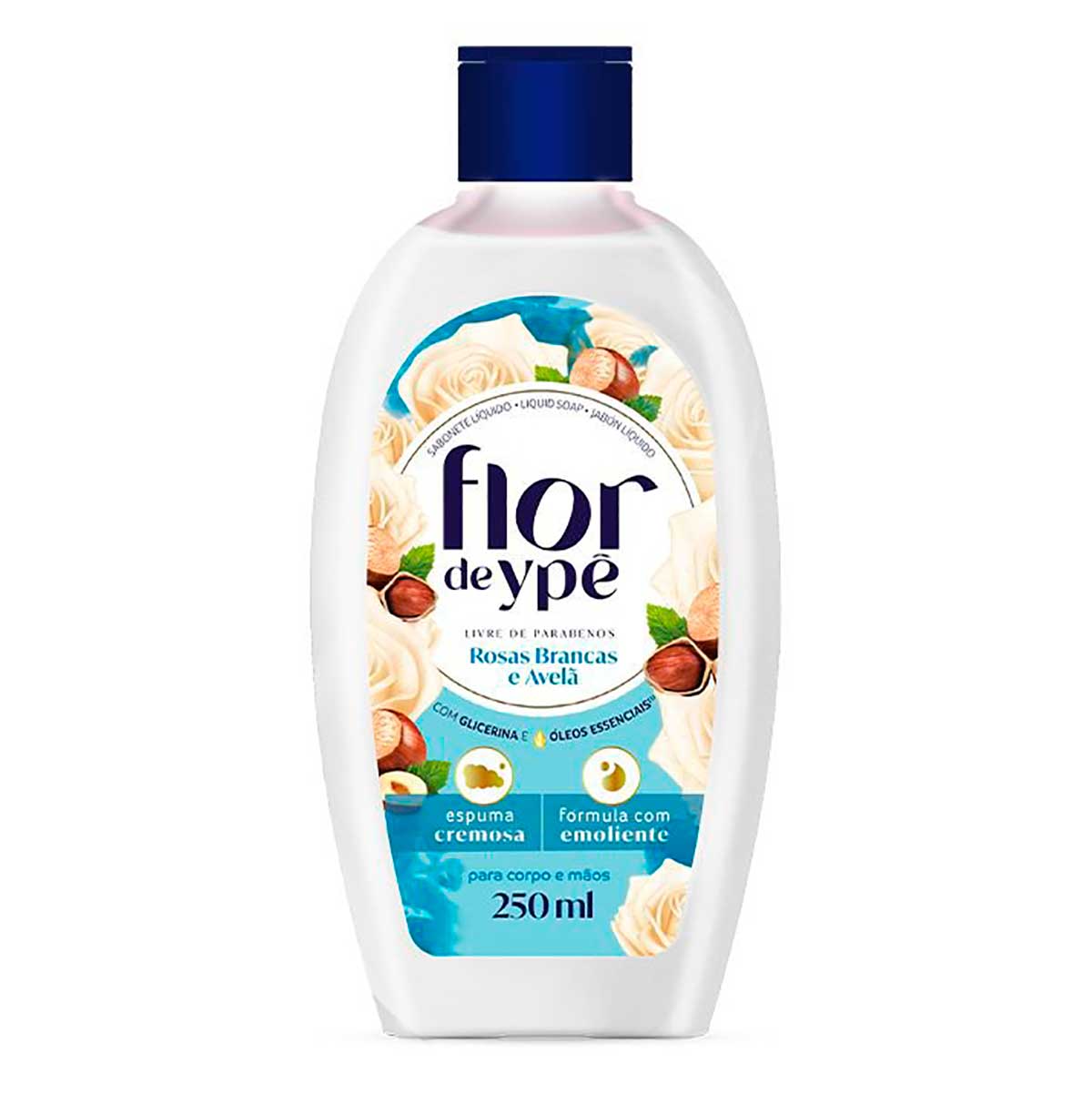 Sabonete Líquido Mãos e Corpo Rosas Brancas e Avelã Flor de Ypê 250ml