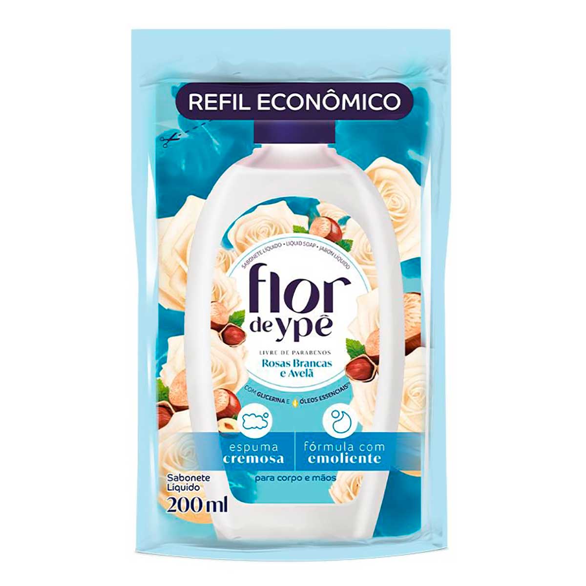Sabonete Líquido Rosas Brancas e Avelã Flor de Ypê 200ml Refil Econômico