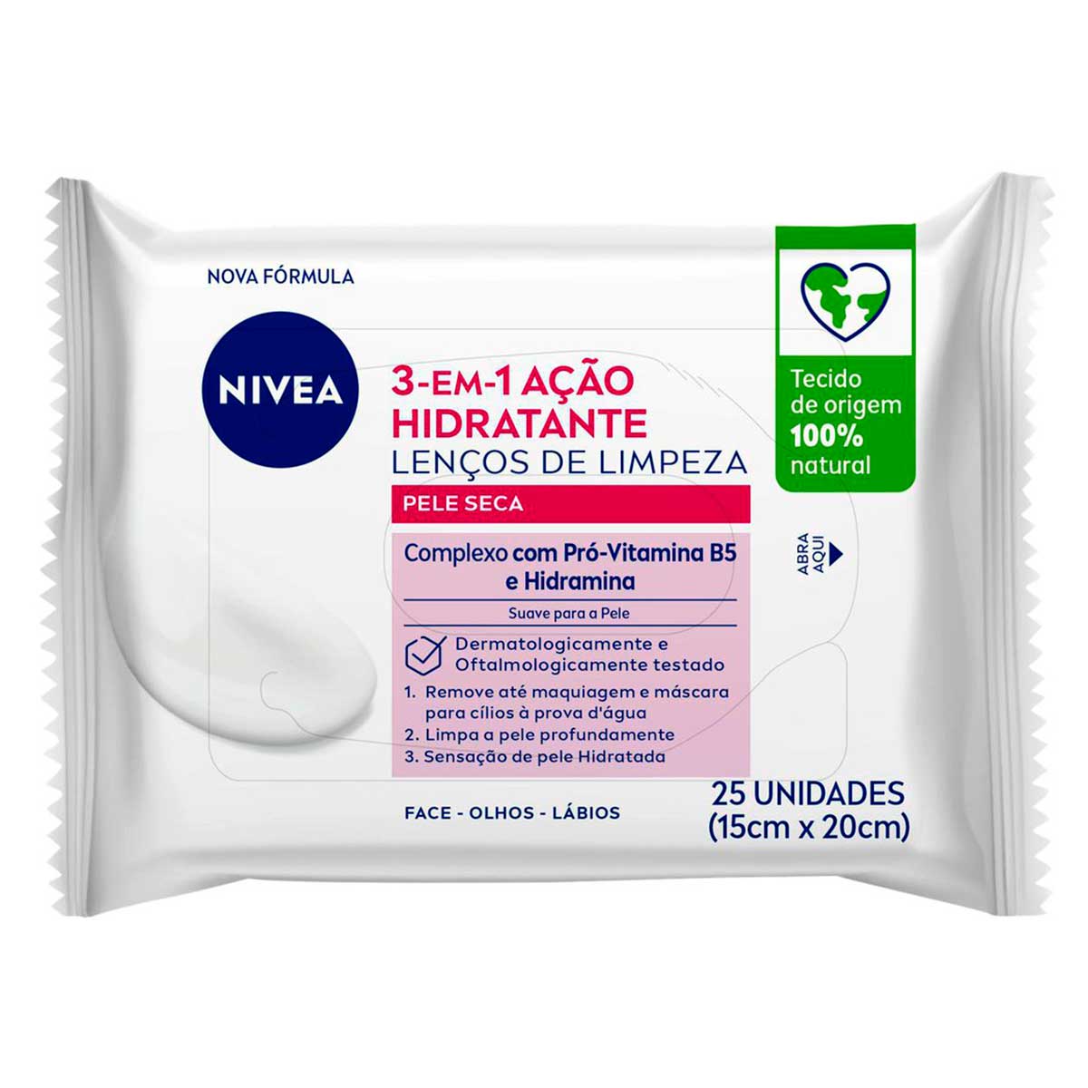 Lenços de Limpeza Facial Ação Hidratante 3 em 1 NIVEA 25 Unidades