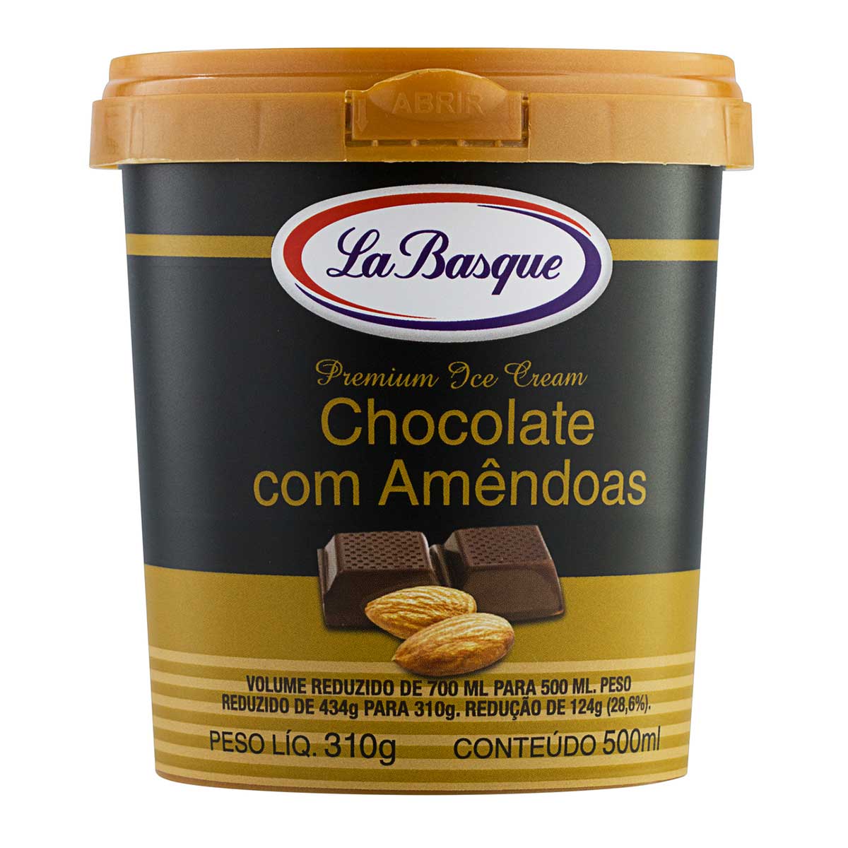 Sorvete Chocolate com Amêndoas La Basque Premium Ice Cream Pote 500 ml